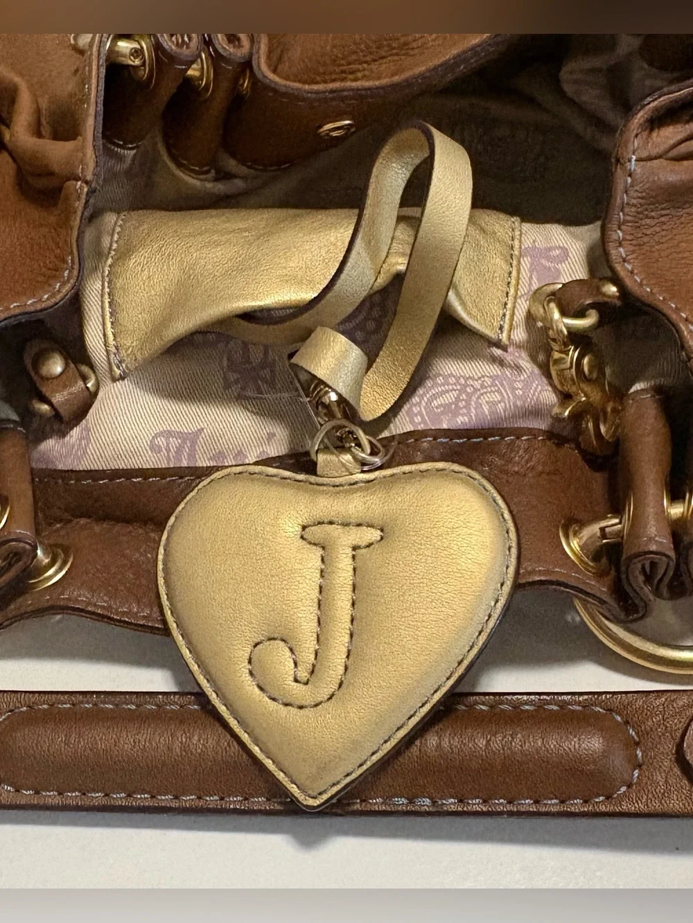 Vintage Juicy Couture Brown Leather Hobo Shoulder Bag- Complete Set